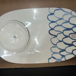 Rae Dunn White and Blue melamine chip and dip Set